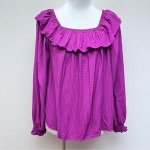 Knox Rose Purple Swiss Dot Ruffle Balloon Sleeve Top Size Small